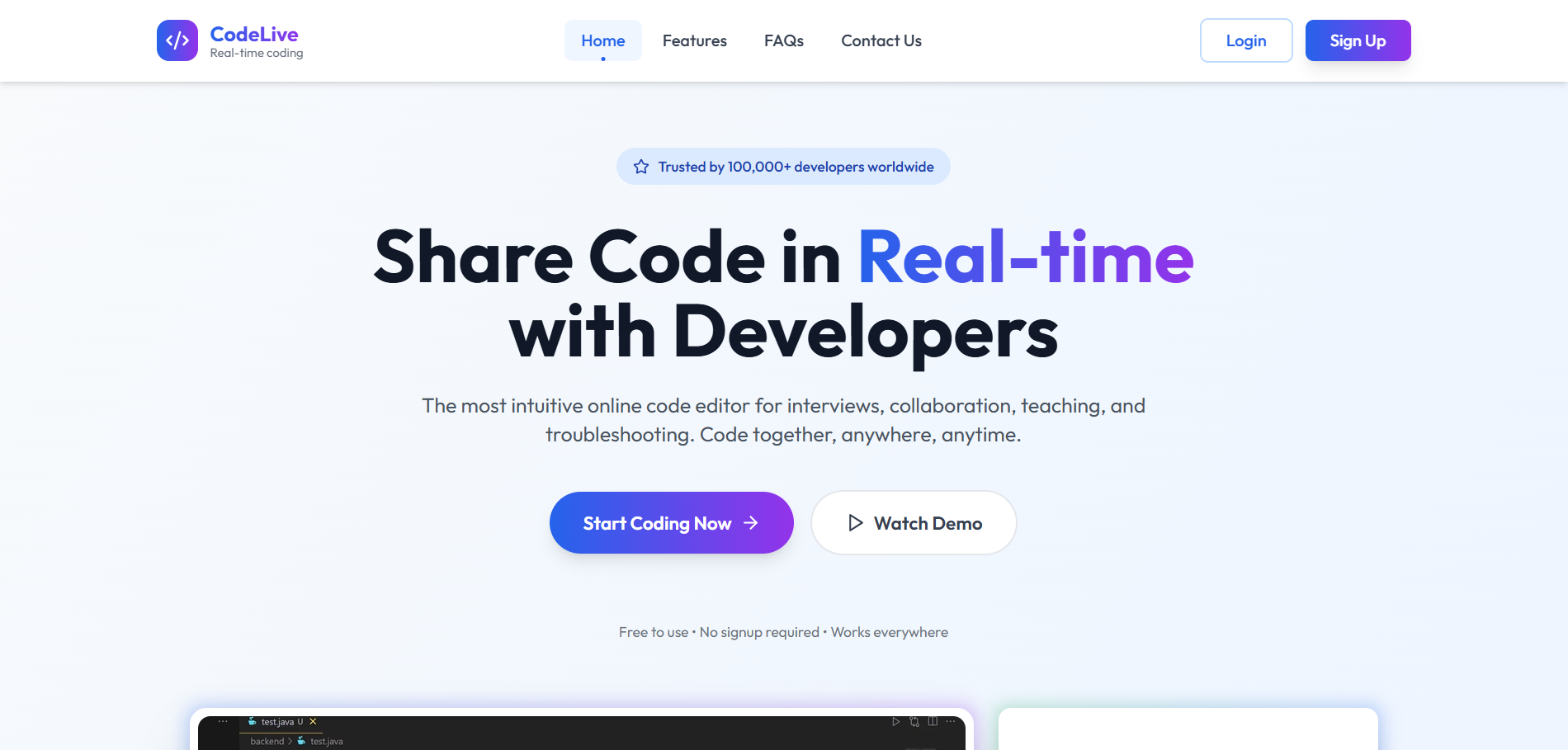 Codellive – Real-Time Collaborative Code Sharing Platform