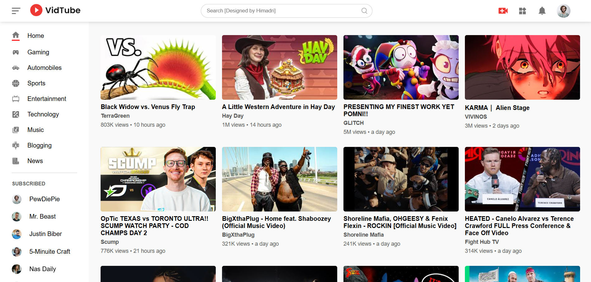 VidTube – YouTube Clone Using React and YouTube API